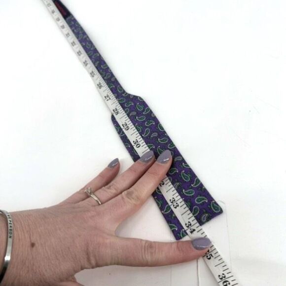 The Bow Tie Club Mens Pure Silk Paisley Handmade Adjustable Bow Tie Purple Green - Picture 3 of 5